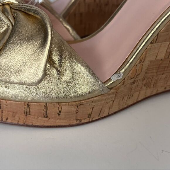Kate Spade Janae Gold Bow Cork Wedge Sandal Size 10 - Picture 10 of 11